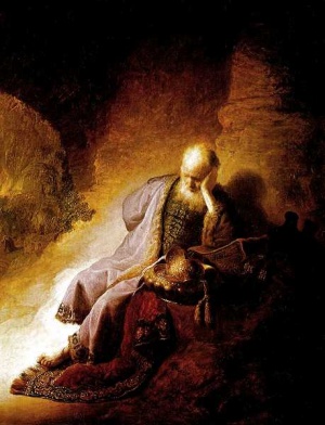 Jeremiah lamenting the destruction of Jerusalem - Rembrandt